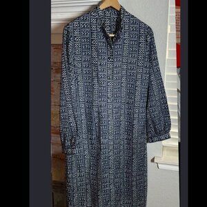 Vintage Navy & Cream Geometric Print Midi Shirt Dress